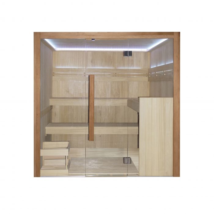 Sauna interior Royal Deluxe madera Abachi 2000x2000x1985 incluyendo accesorios