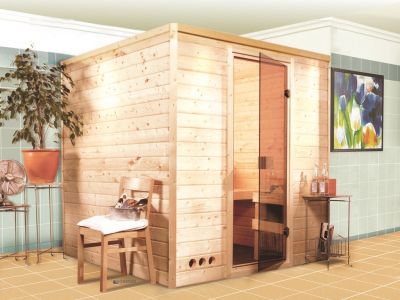 Sauna de madera maciza Lemi 196x196x200 cm homologada TÜV