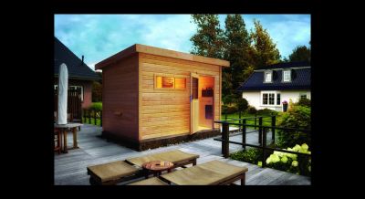 Sauna de jardín Rauma 2, 337x231x239 cm con vestuario independiente